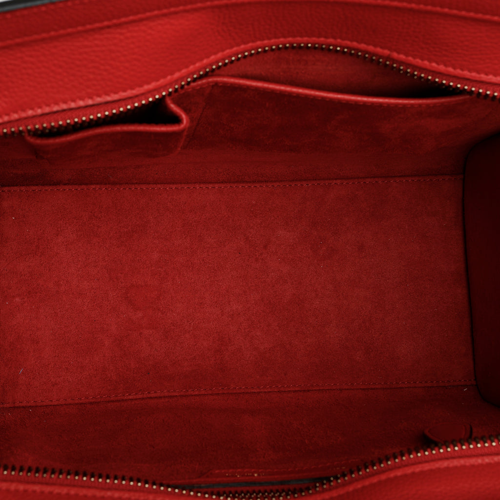 Micro Luggage Tote, Red Grained Calfskin