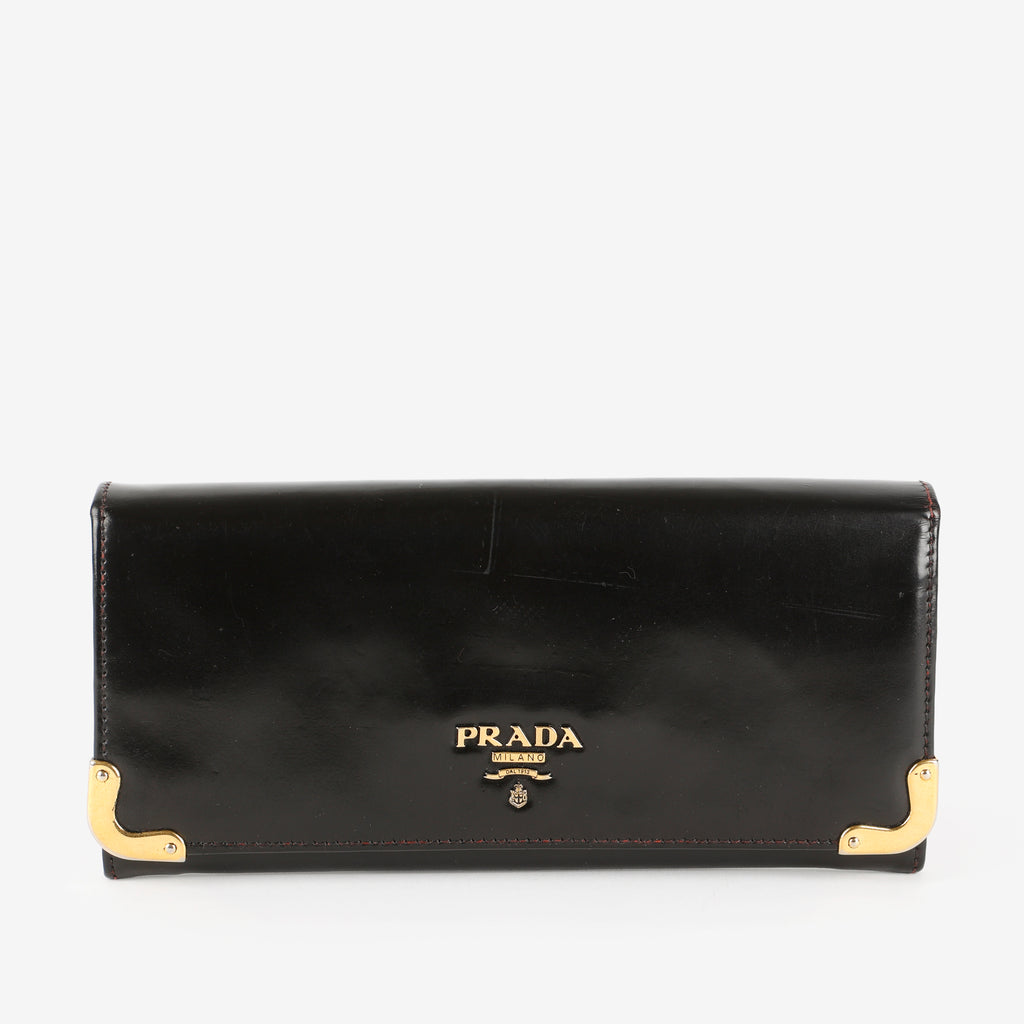 Continental Wallet on Strap, Black Glaze Calfskin (nonbrand strap)
