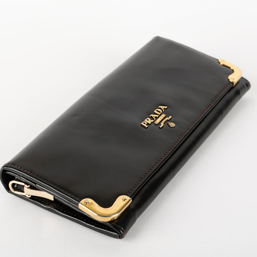 Continental Wallet on Strap, Black Glaze Calfskin (nonbrand strap)