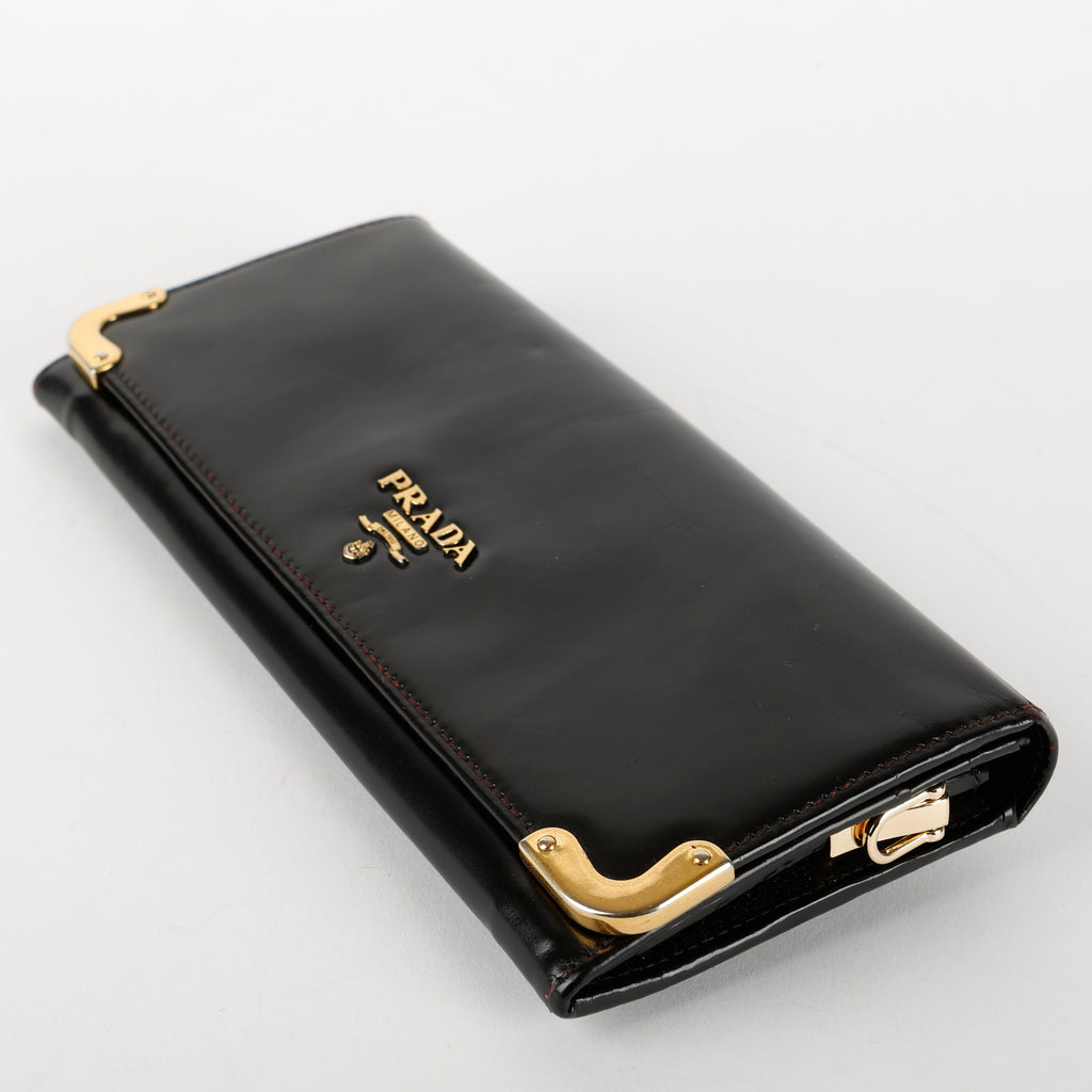 Continental Wallet on Strap, Black Glaze Calfskin (nonbrand strap)