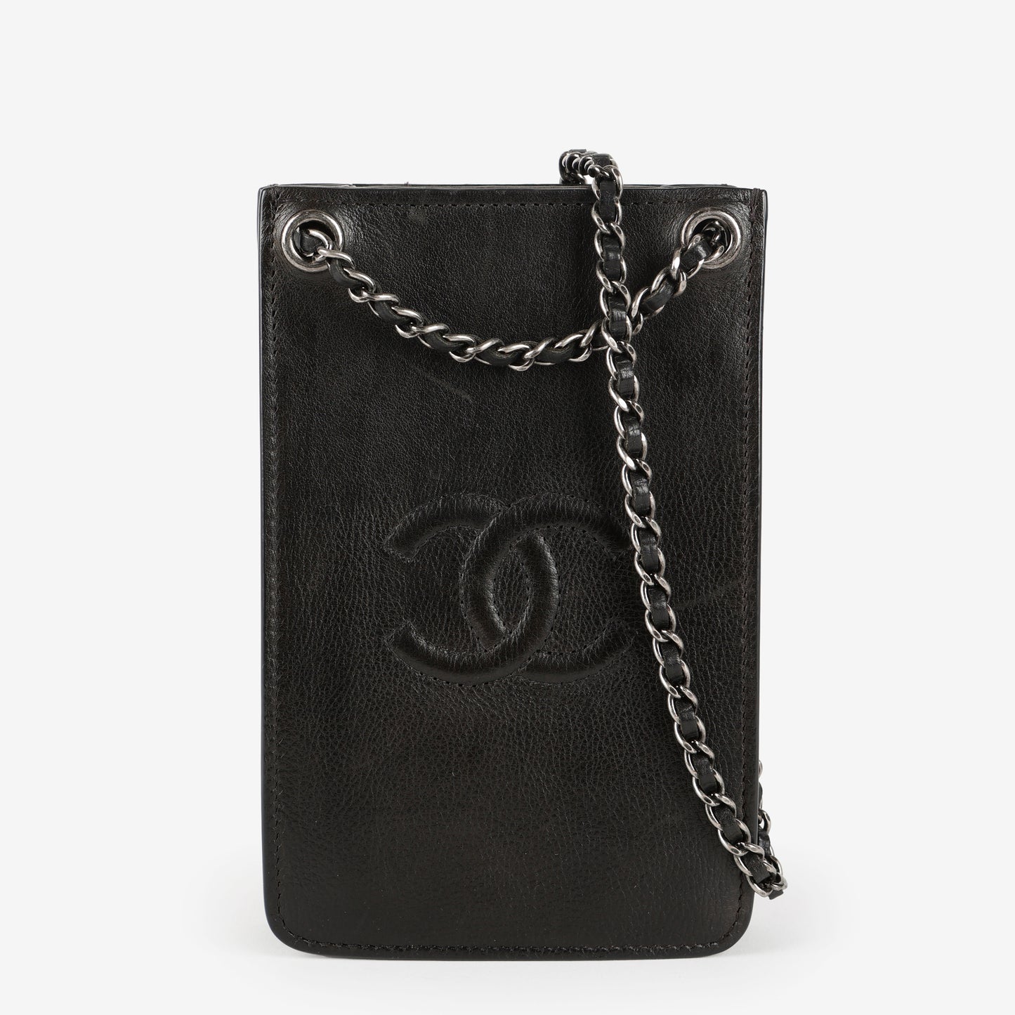CC Phone Holder Crossbody Bag, Black Calfskin