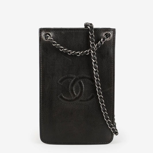 CC Phone Holder Crossbody Bag, Black Calfskin