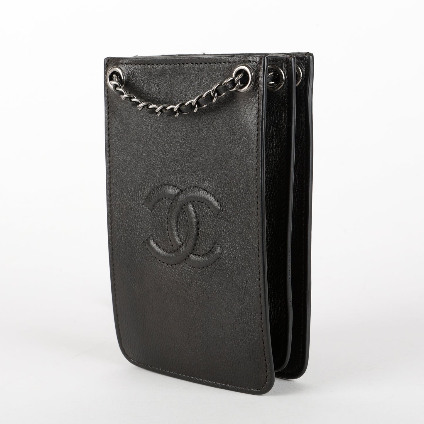 CC Phone Holder Crossbody Bag, Black Calfskin