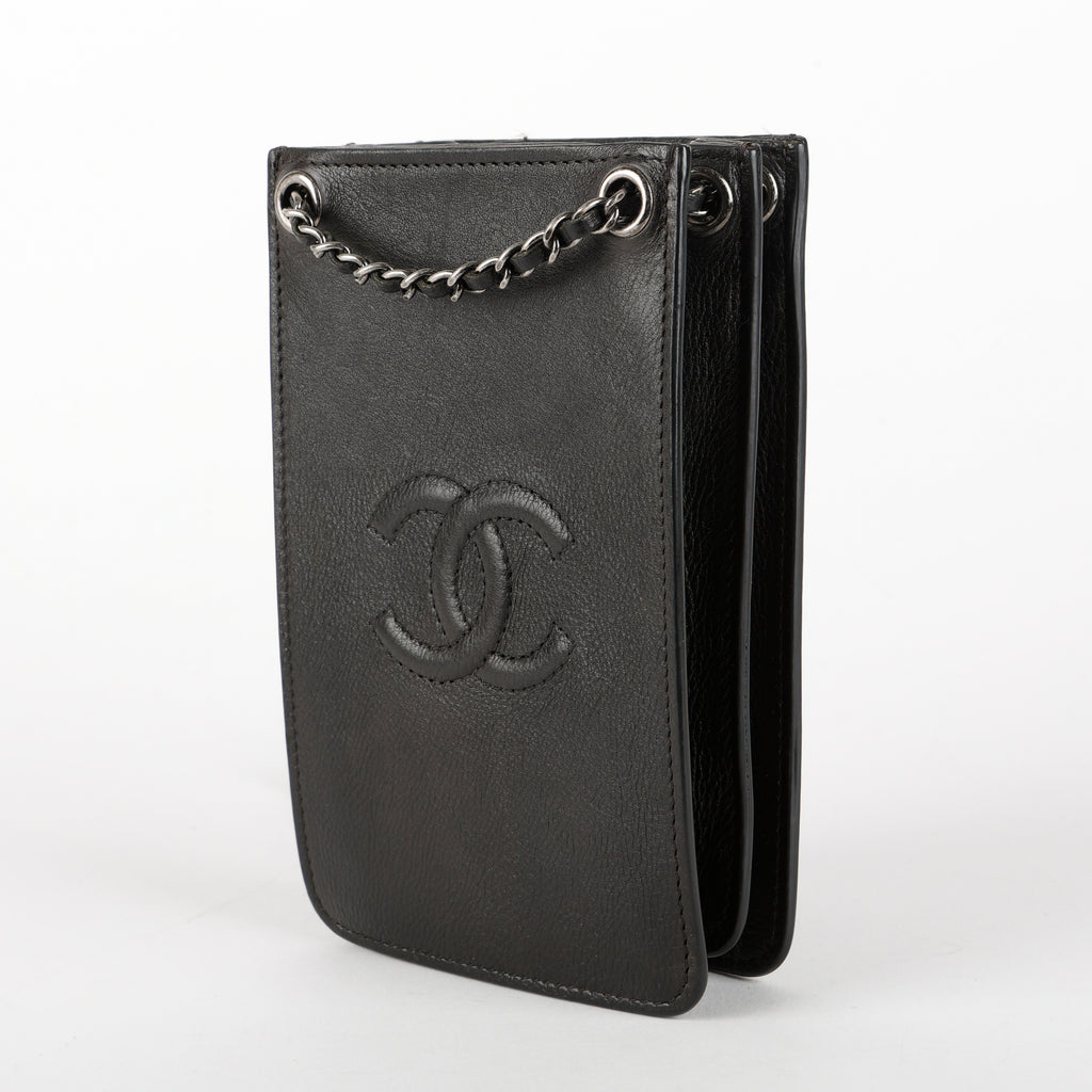 CC Phone Holder Crossbody Bag, Black Calfskin