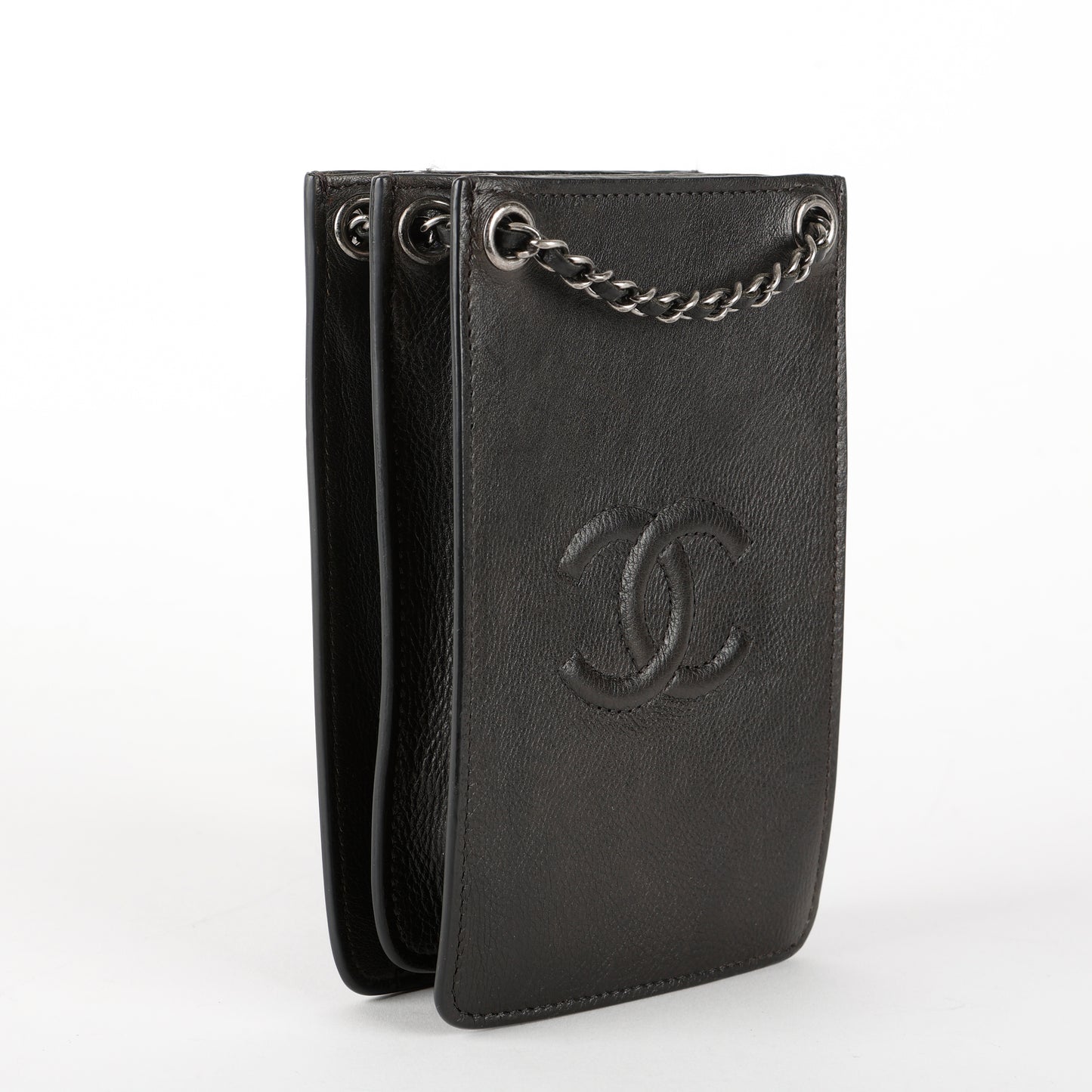 CC Phone Holder Crossbody Bag, Black Calfskin
