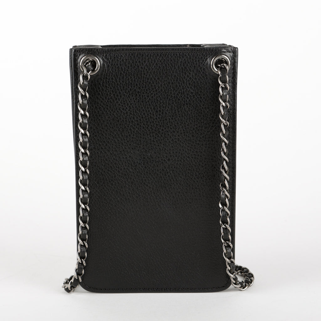 CC Phone Holder Crossbody Bag, Black Calfskin