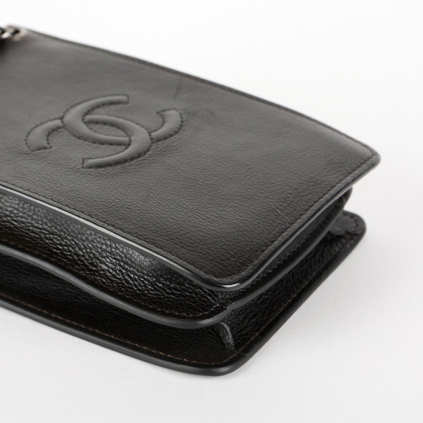 CC Phone Holder Crossbody Bag, Black Calfskin
