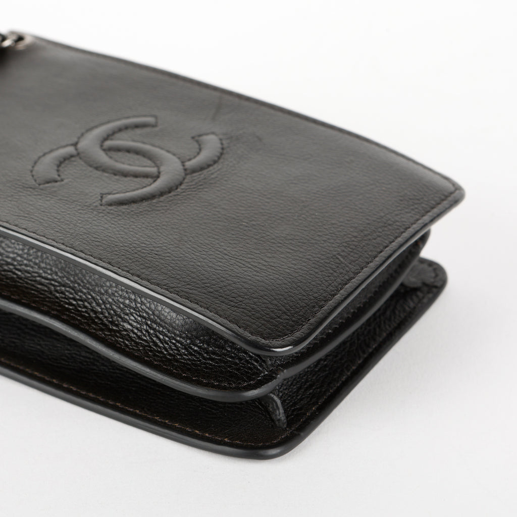 CC Phone Holder Crossbody Bag, Black Calfskin