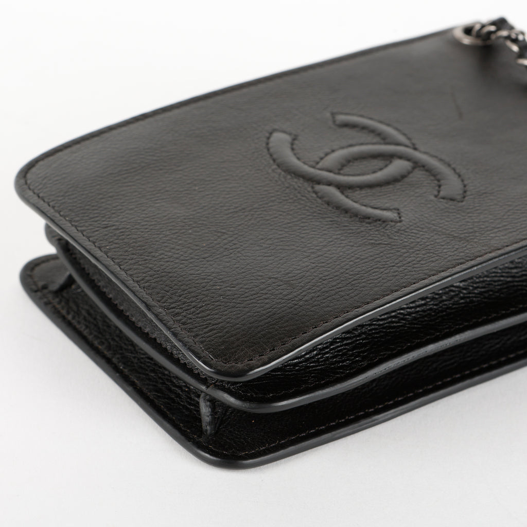 CC Phone Holder Crossbody Bag, Black Calfskin