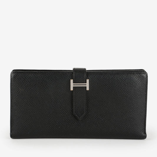 Tri-Fold Bearn Gusset Wallet, Noir Epsom