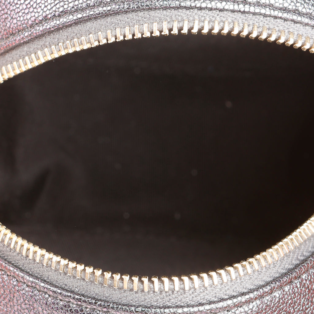 Mini Round Clutch with Chain, Purple Quilted Caviar