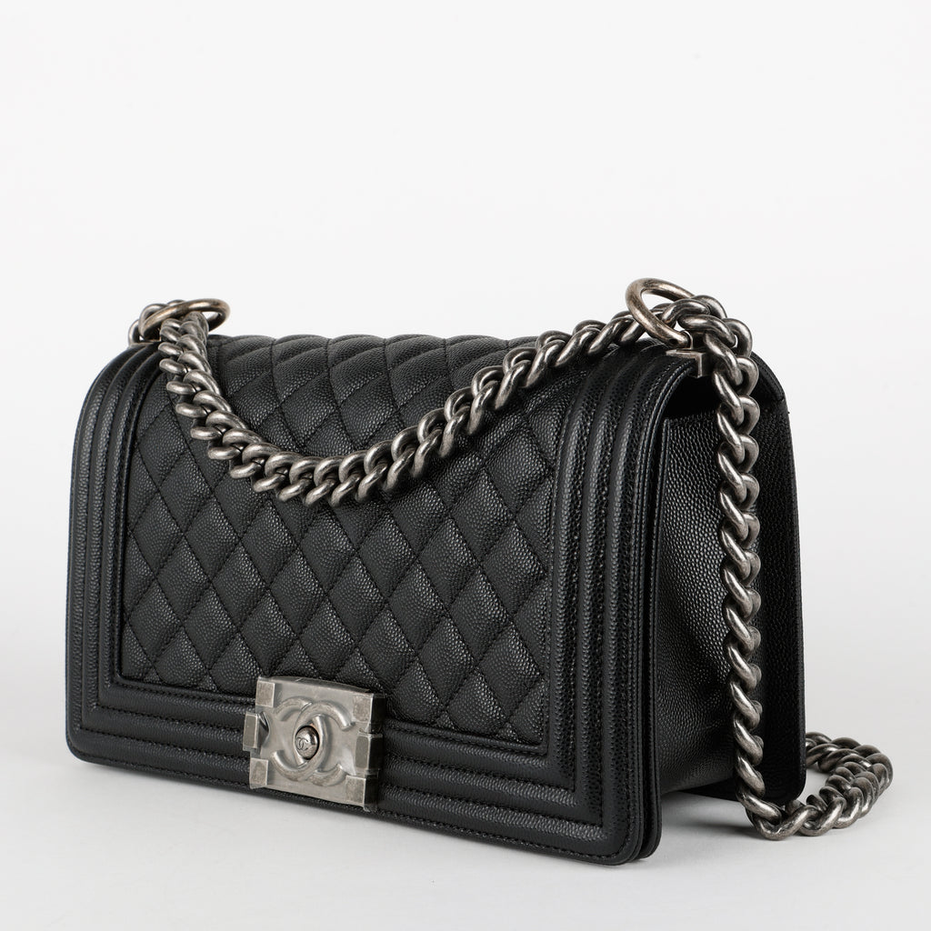 Old Medium Boy Bag, Black Caviar RHW