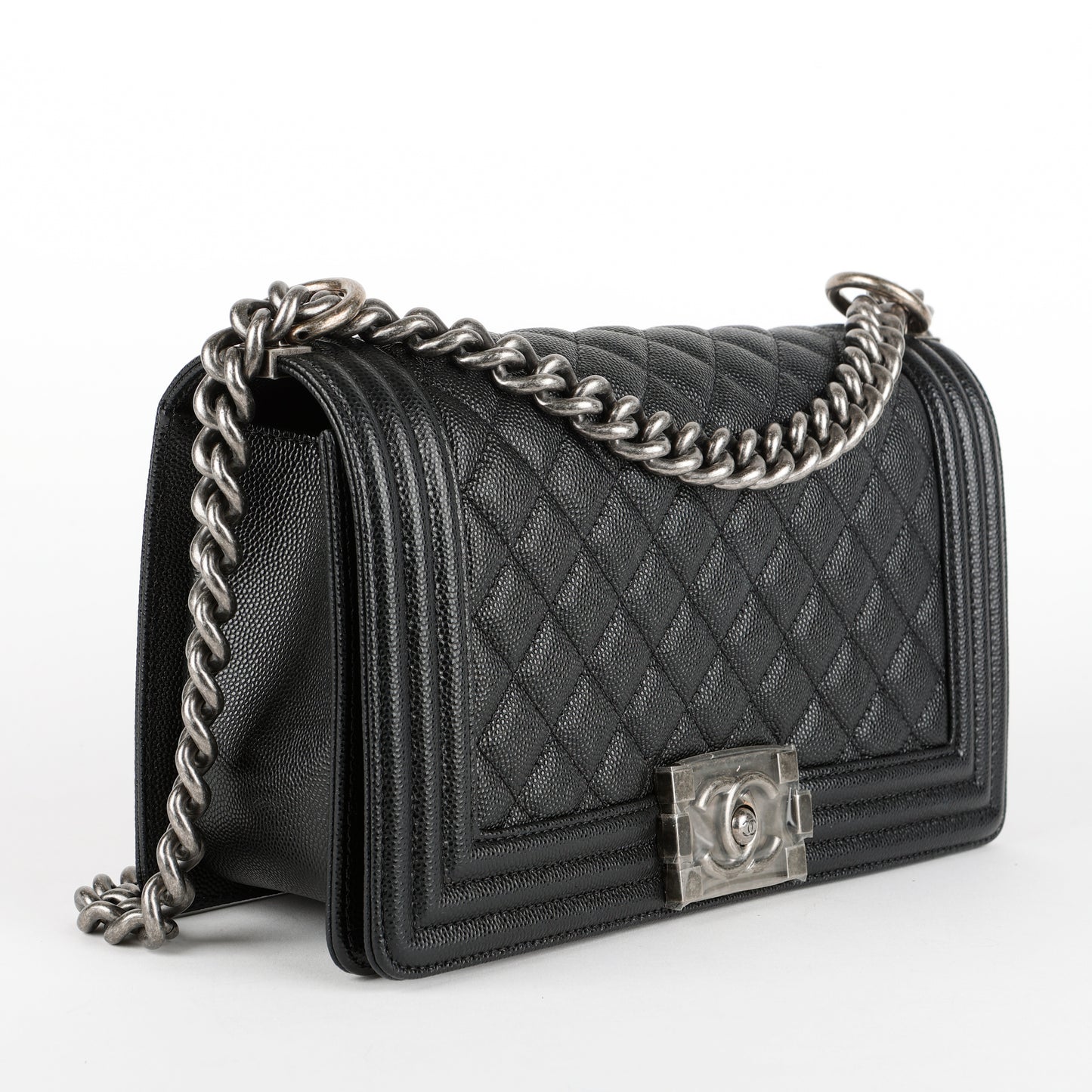 Old Medium Boy Bag, Black Caviar RHW