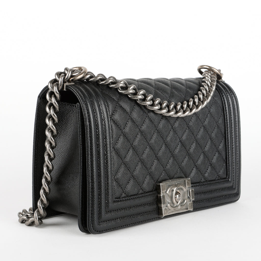 Old Medium Boy Bag, Black Caviar RHW