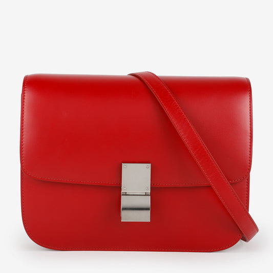 Medium Classic Box Bag, Red Silver Hardware