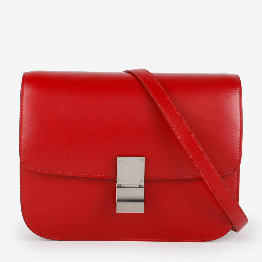 Medium Classic Box Bag, Red Silver Hardware