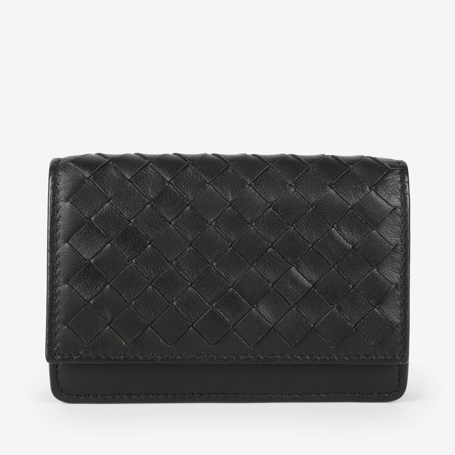 Compact Intrecciato Flap Wallet, Black