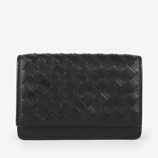 Compact Intrecciato Flap Wallet, Black