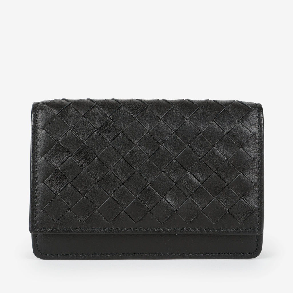 Compact Intrecciato Flap Wallet, Black