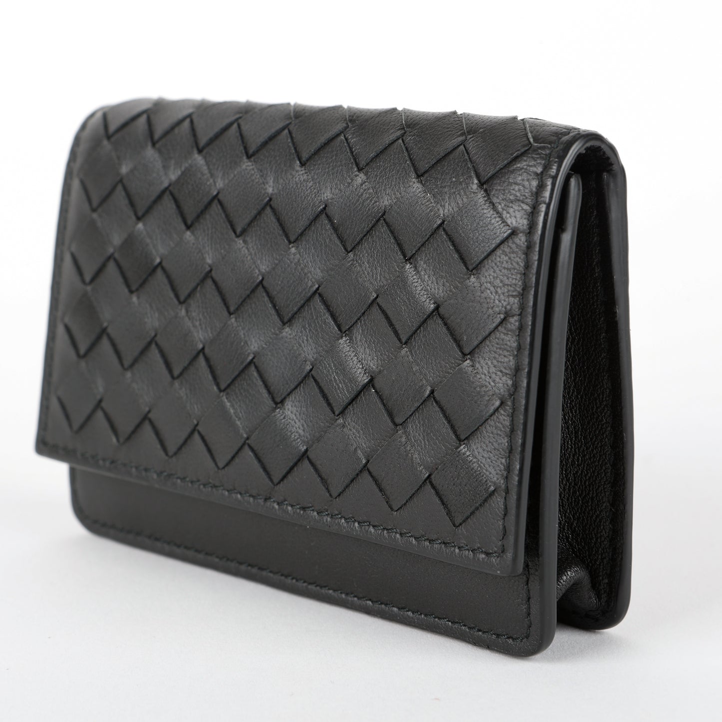 Compact Intrecciato Flap Wallet, Black