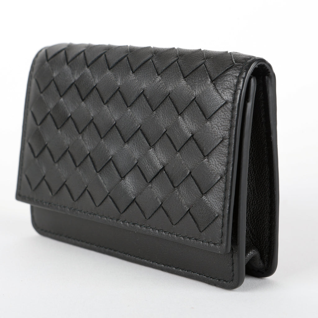 Compact Intrecciato Flap Wallet, Black