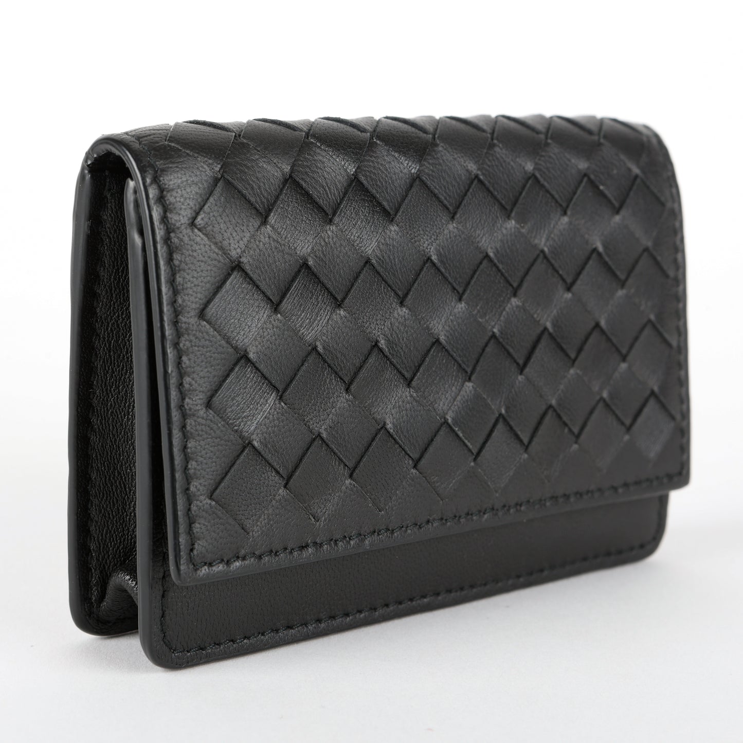 Compact Intrecciato Flap Wallet, Black
