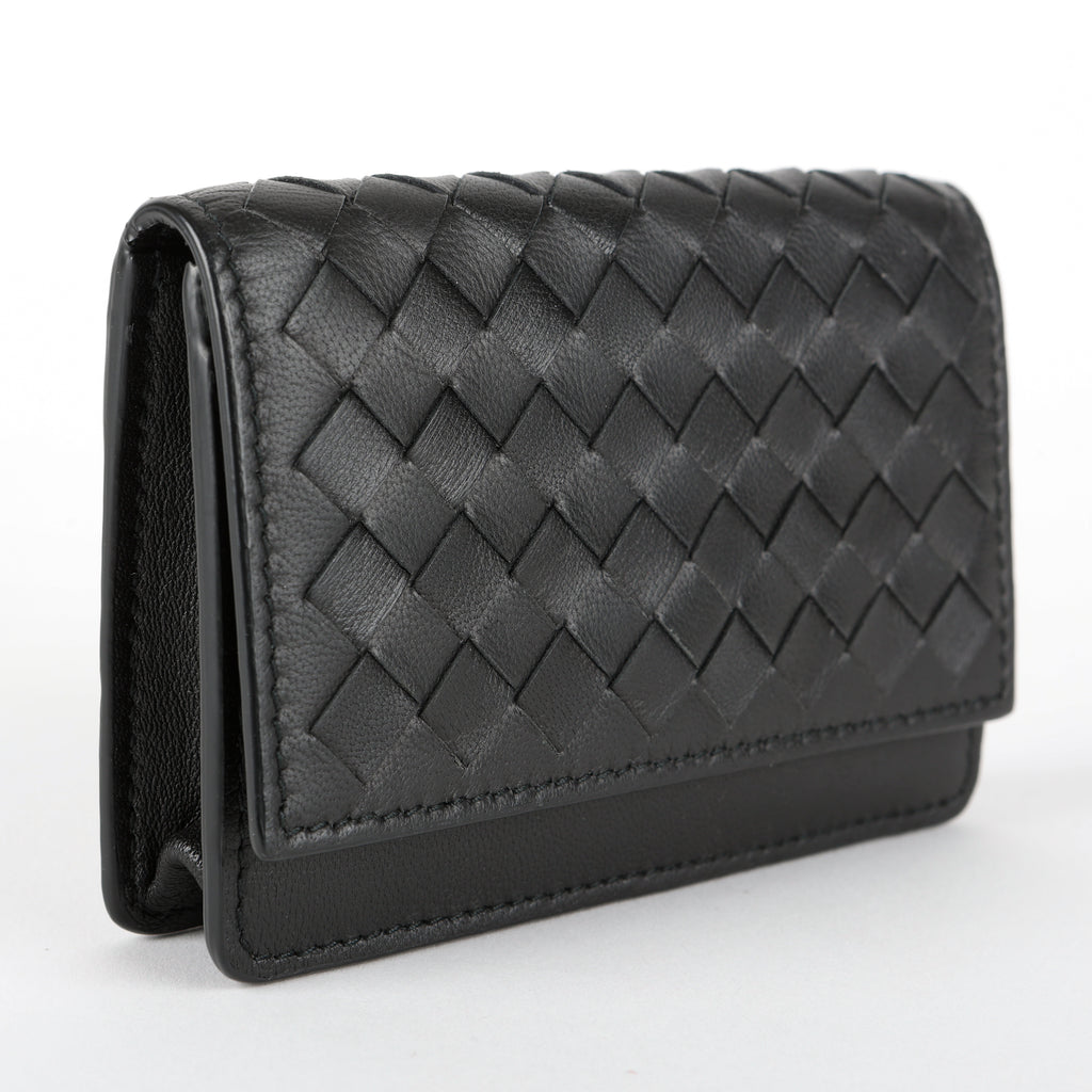 Compact Intrecciato Flap Wallet, Black