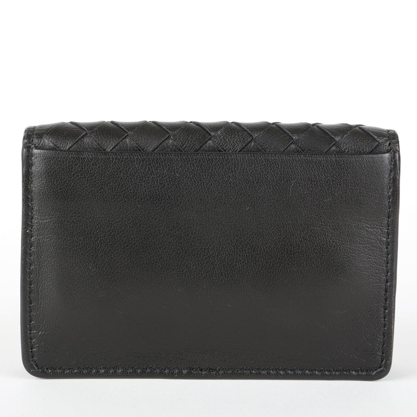 Compact Intrecciato Flap Wallet, Black