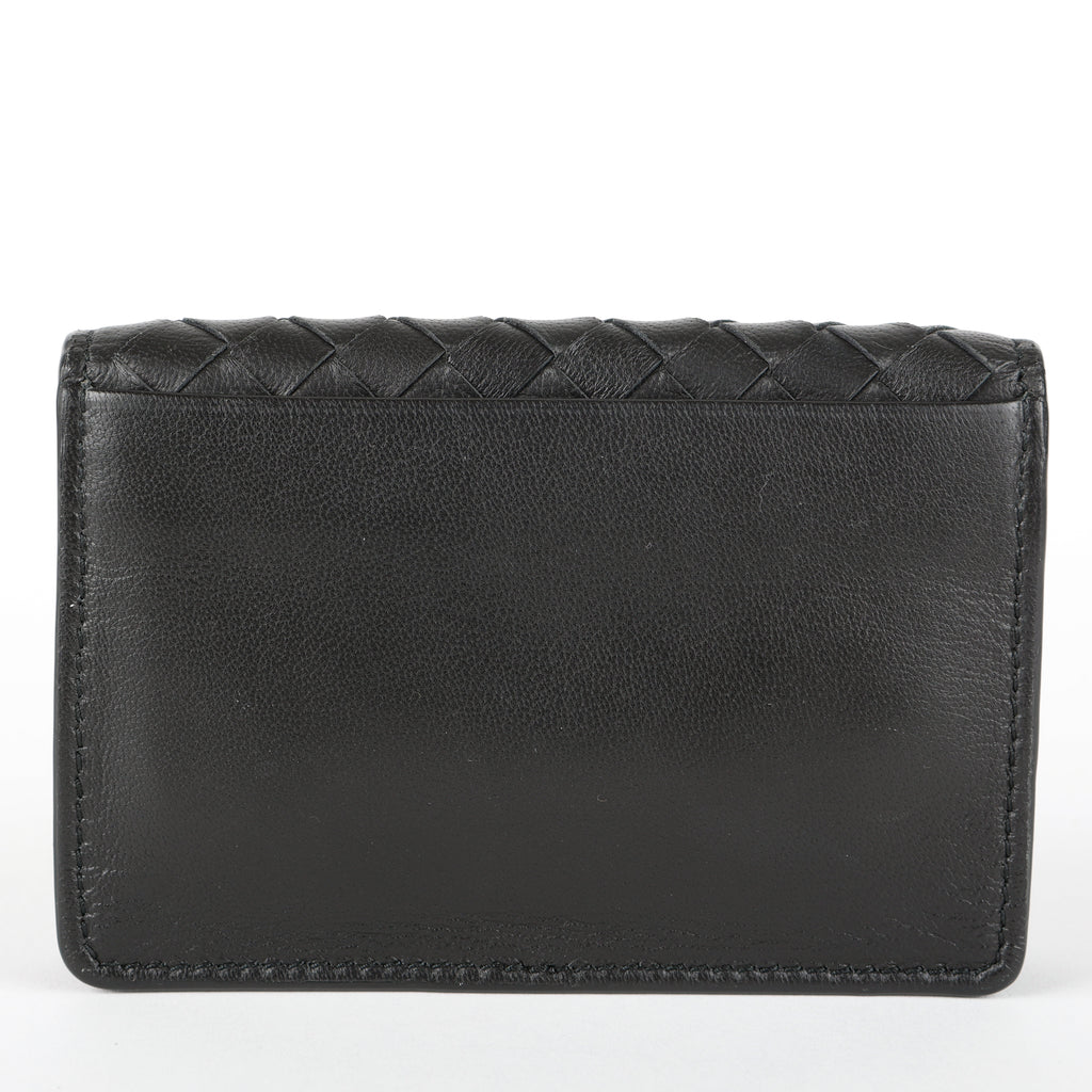 Compact Intrecciato Flap Wallet, Black