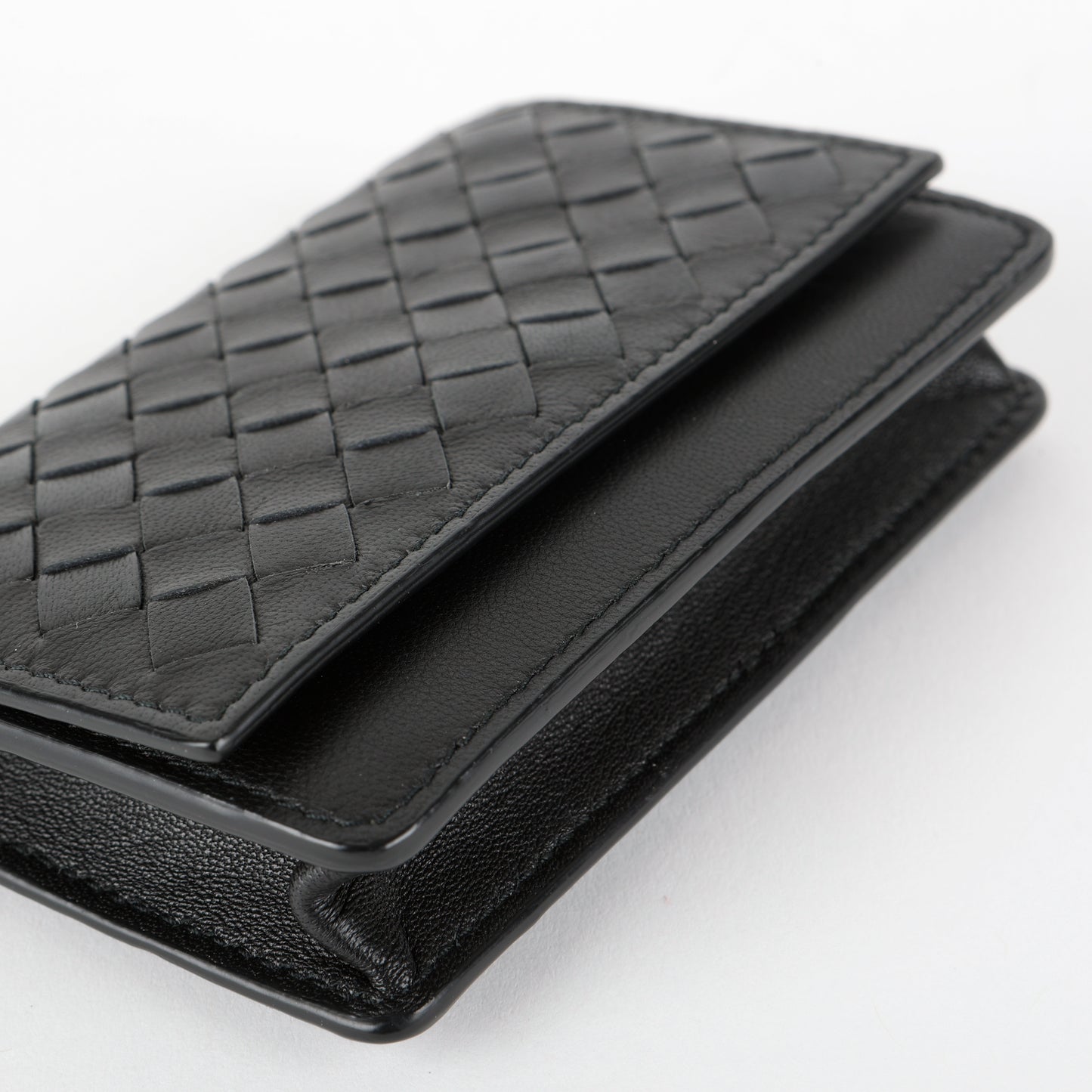 Compact Intrecciato Flap Wallet, Black