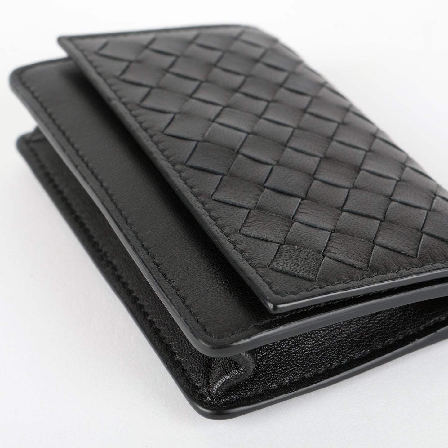 Compact Intrecciato Flap Wallet, Black