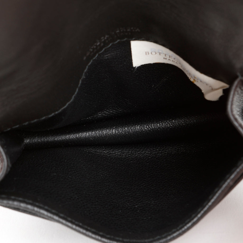 Compact Intrecciato Flap Wallet, Black