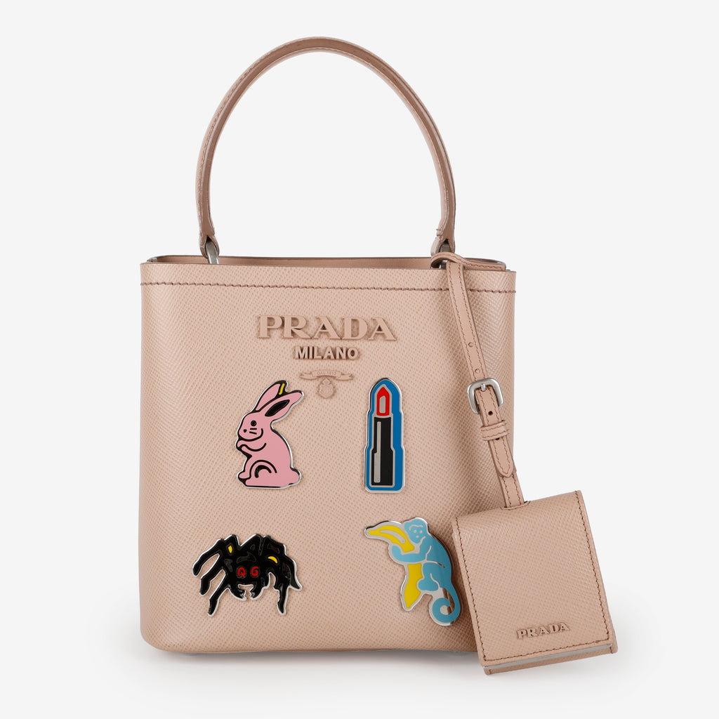Small Embellished Panier Bucket Bag, Dusty Pink Saffiano (w/o strap)