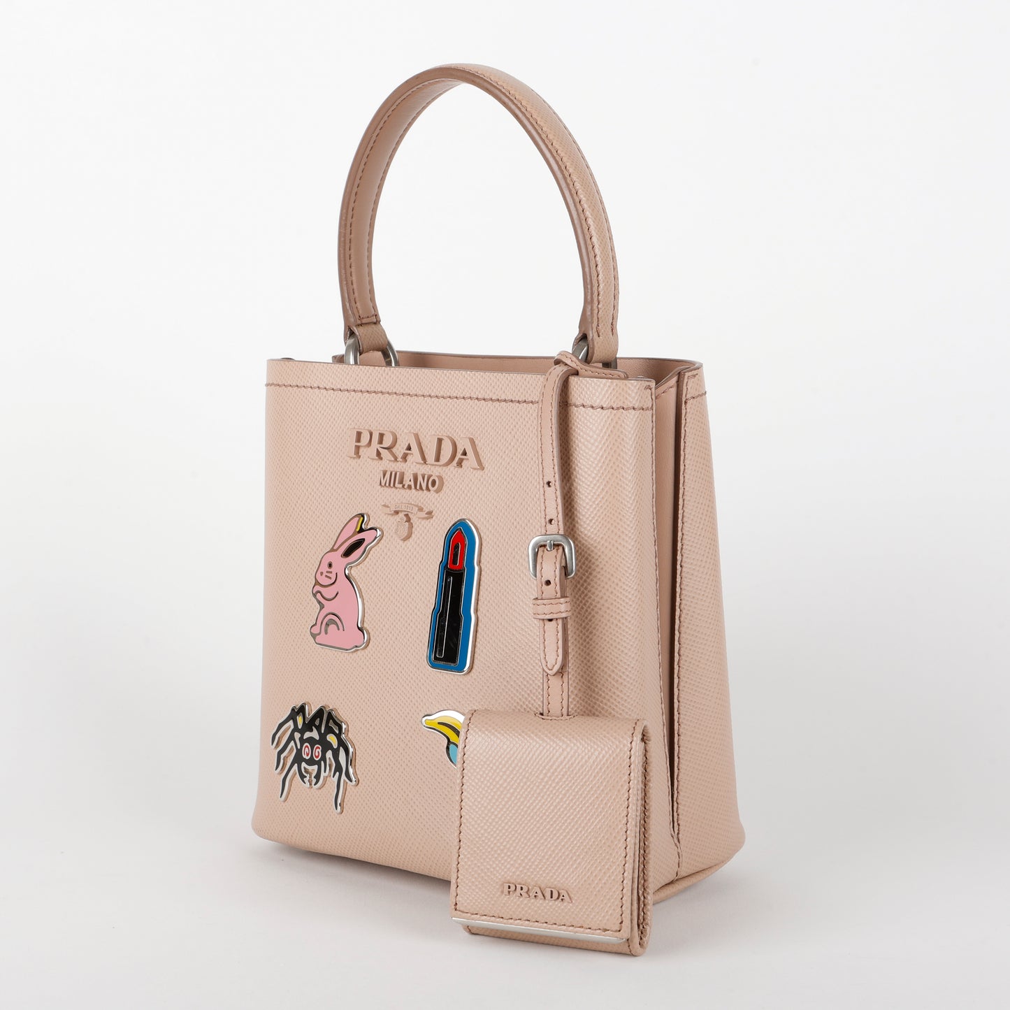 Small Embellished Panier Bucket Bag, Dusty Pink Saffiano (w/o strap)