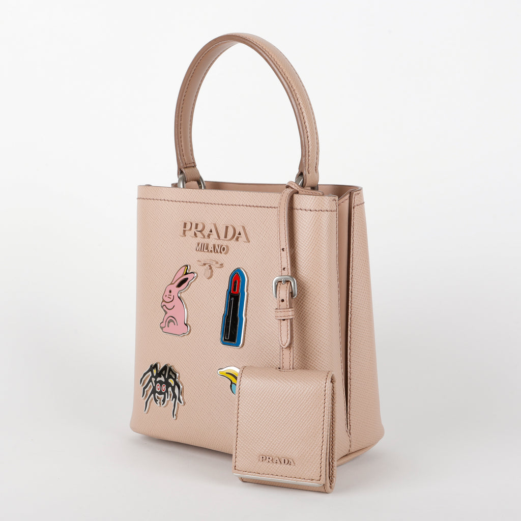 Small Embellished Panier Bucket Bag, Dusty Pink Saffiano (w/o strap)