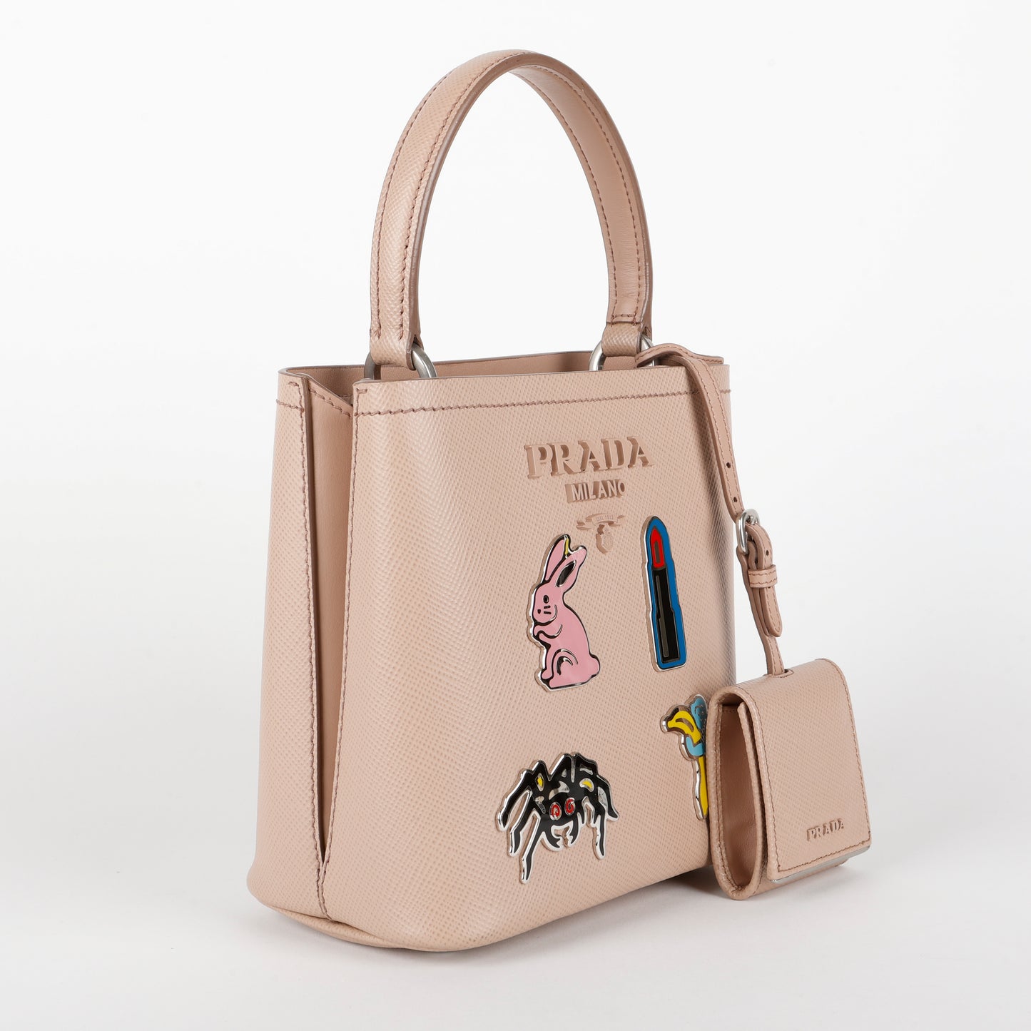 Small Embellished Panier Bucket Bag, Dusty Pink Saffiano (w/o strap)