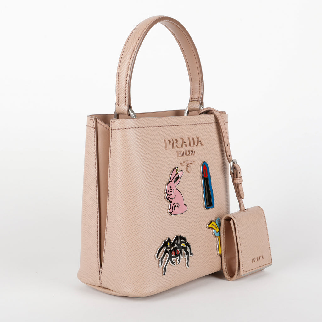 Small Embellished Panier Bucket Bag, Dusty Pink Saffiano (w/o strap)