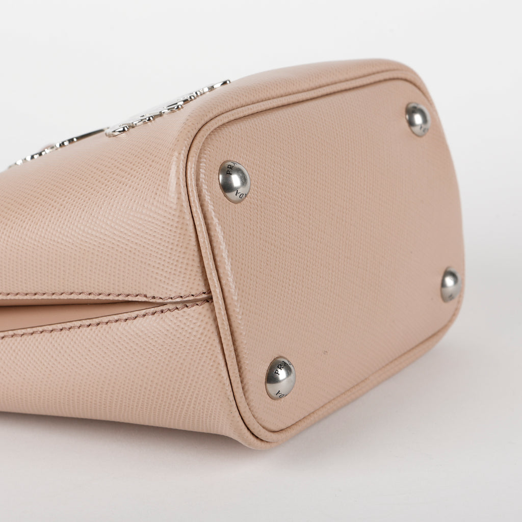 Small Embellished Panier Bucket Bag, Dusty Pink Saffiano (w/o strap)