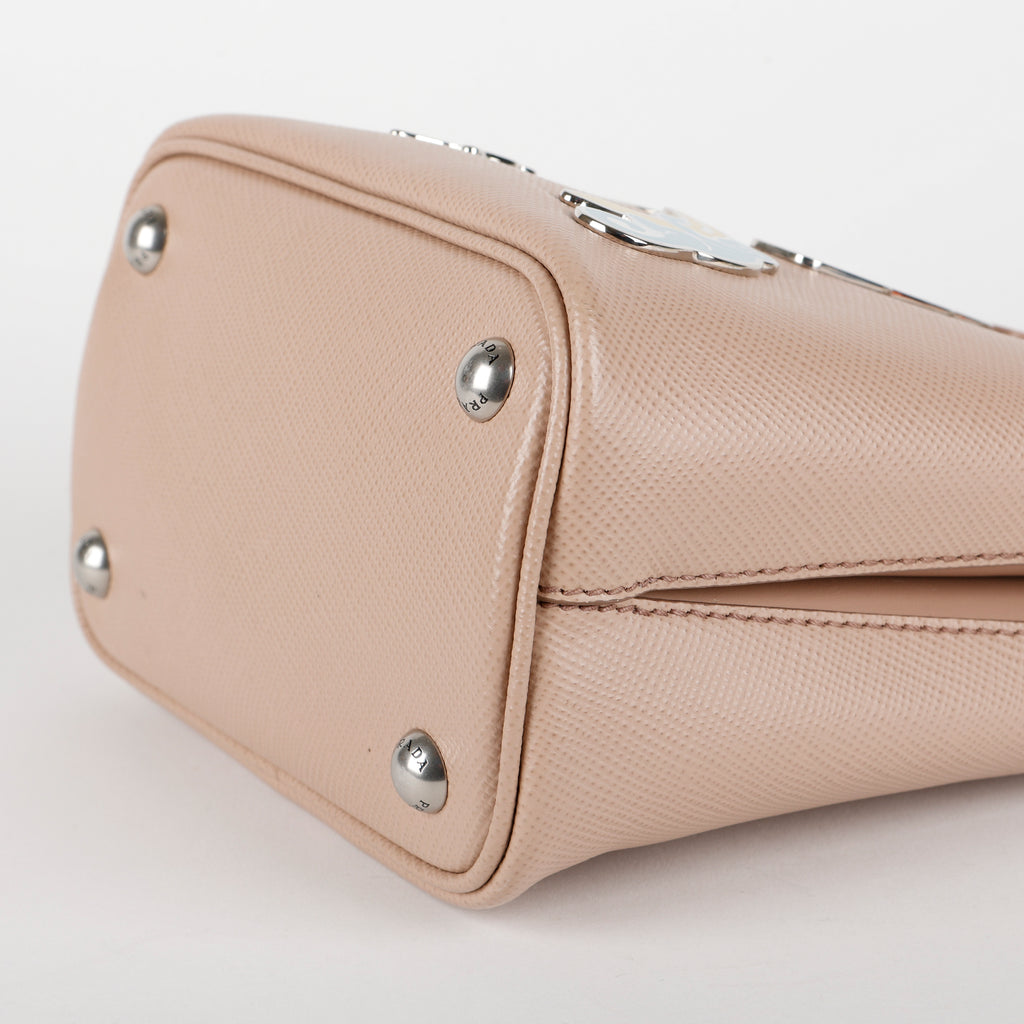 Small Embellished Panier Bucket Bag, Dusty Pink Saffiano (w/o strap)