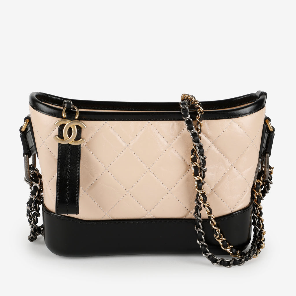 Small Gabrielle Hobo, Black/Beige Aged Calfskin