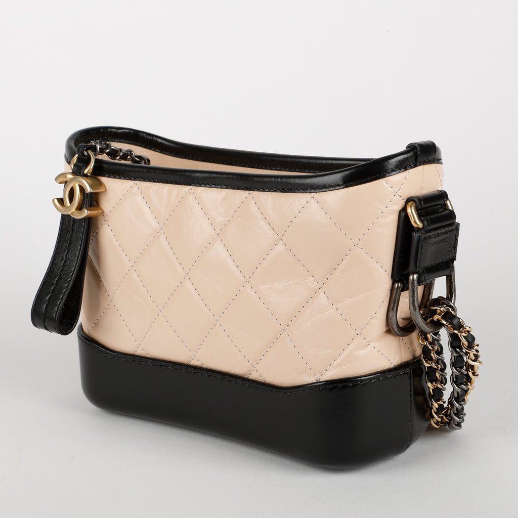 Small Gabrielle Hobo, Black/Beige Aged Calfskin