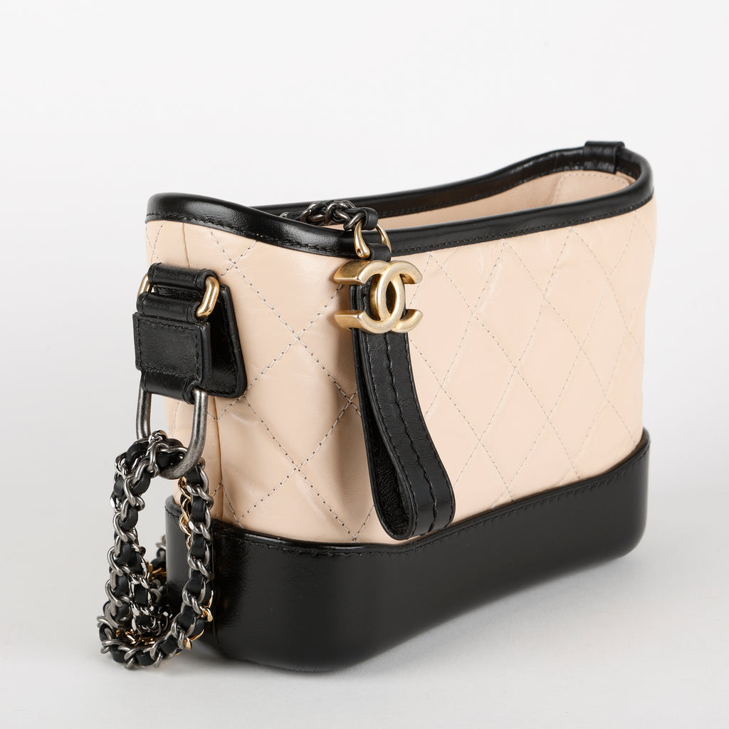 Small Gabrielle Hobo, Black/Beige Aged Calfskin