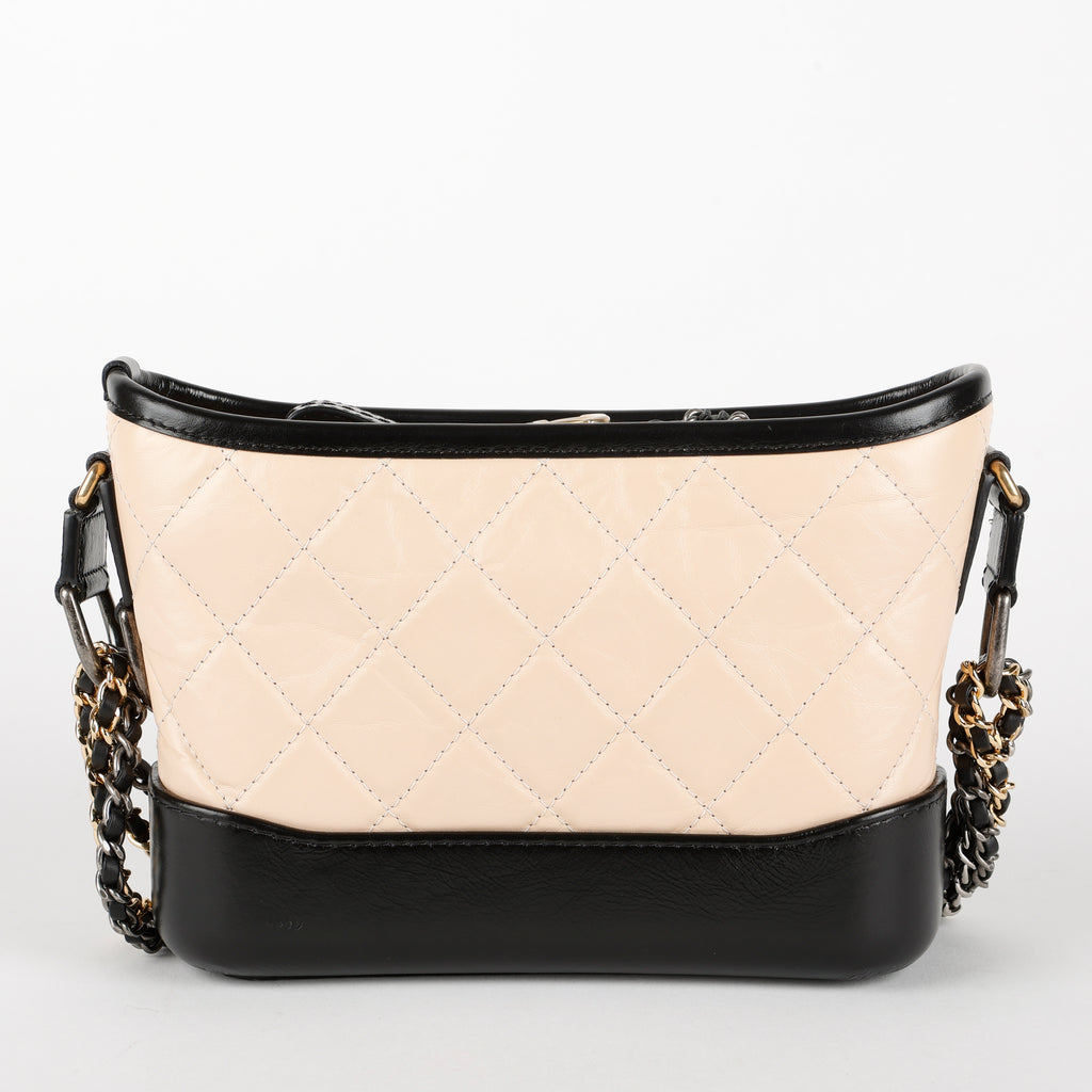 Small Gabrielle Hobo, Black/Beige Aged Calfskin