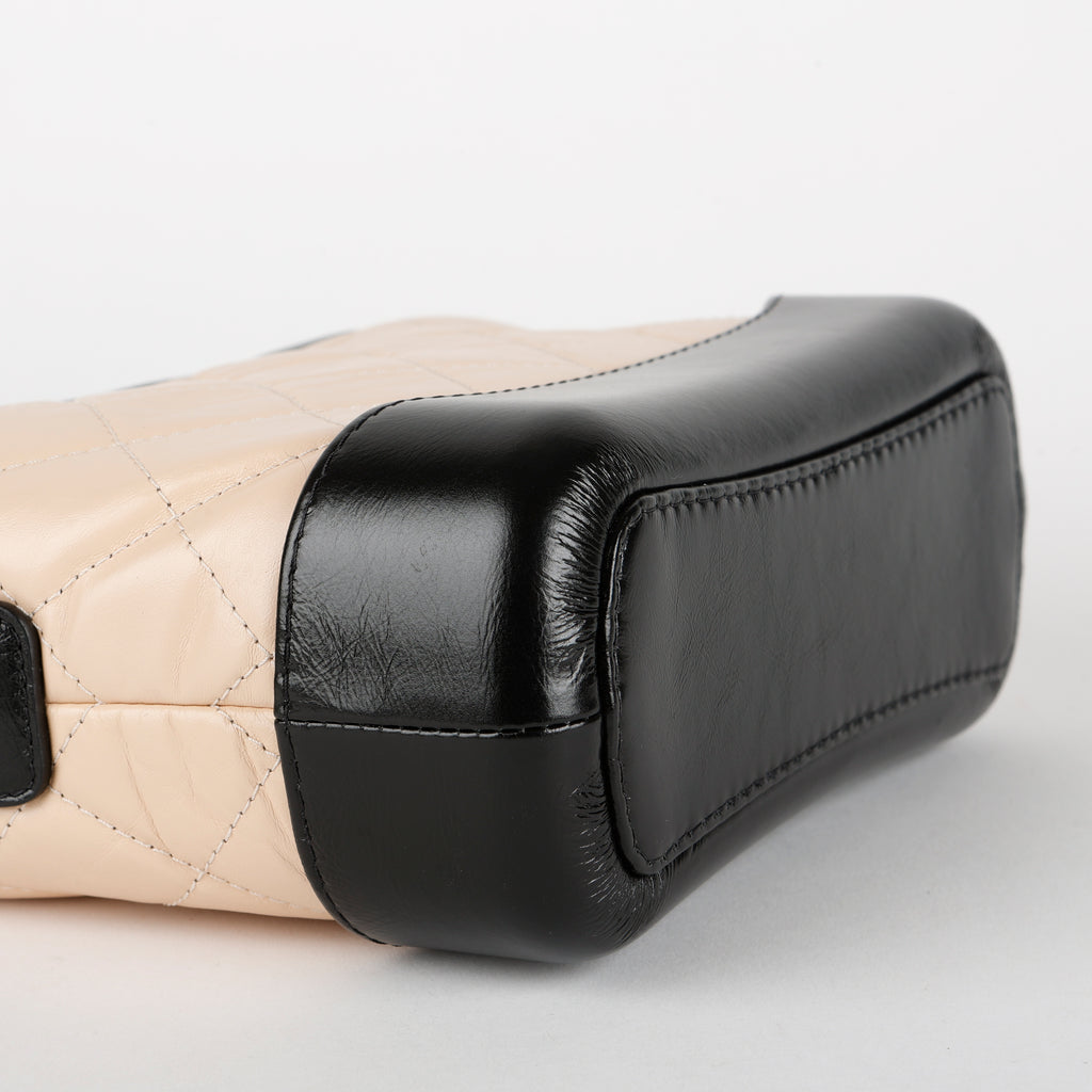 Small Gabrielle Hobo, Black/Beige Aged Calfskin