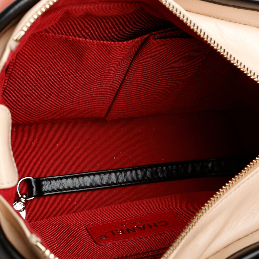 Small Gabrielle Hobo, Black/Beige Aged Calfskin