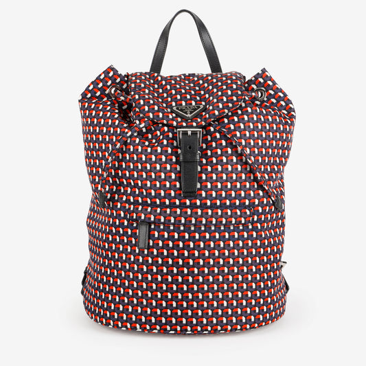 Square Nylon Backpack, Red/Navy