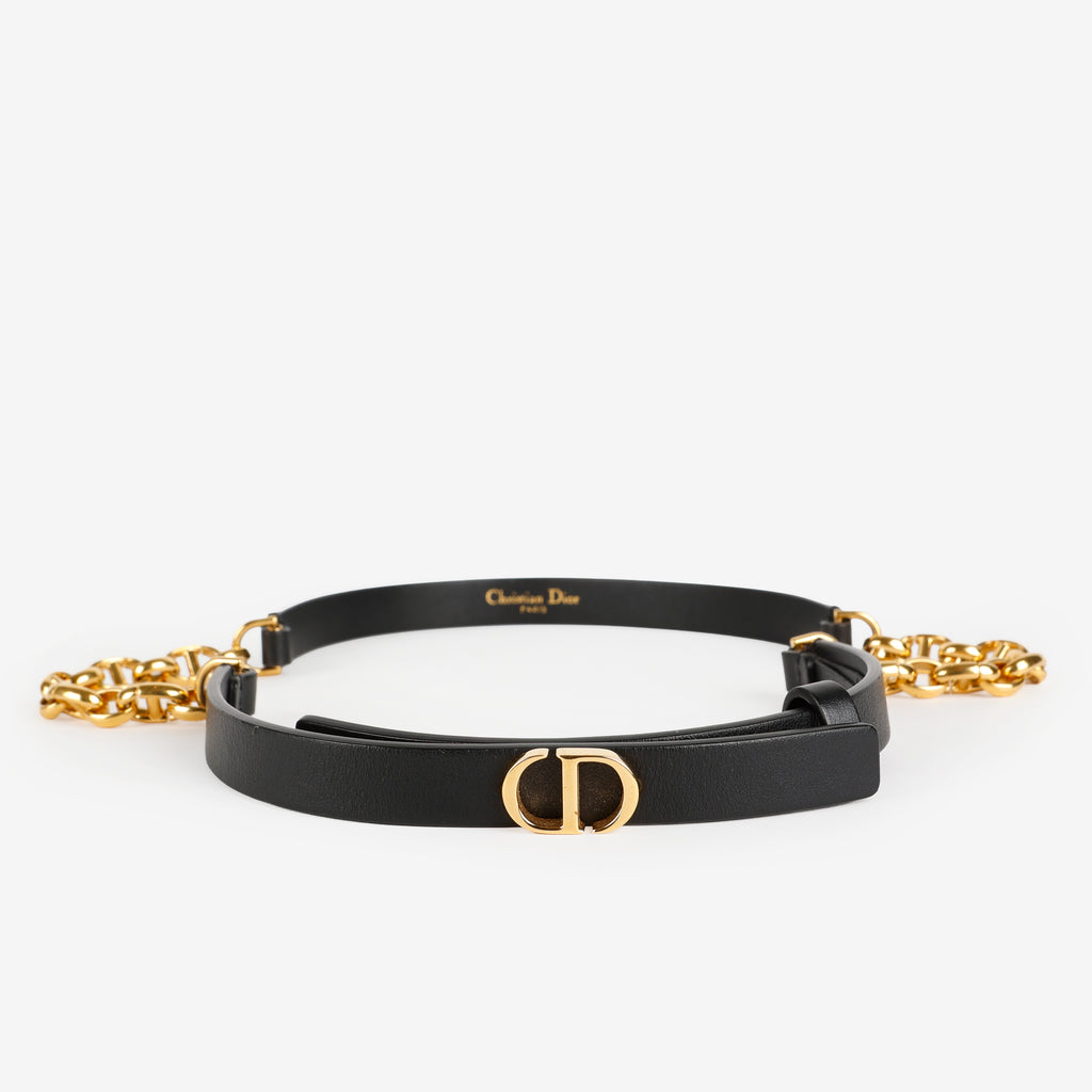 30 Montaigne Chain Leather Belt, Black (Size: 80)