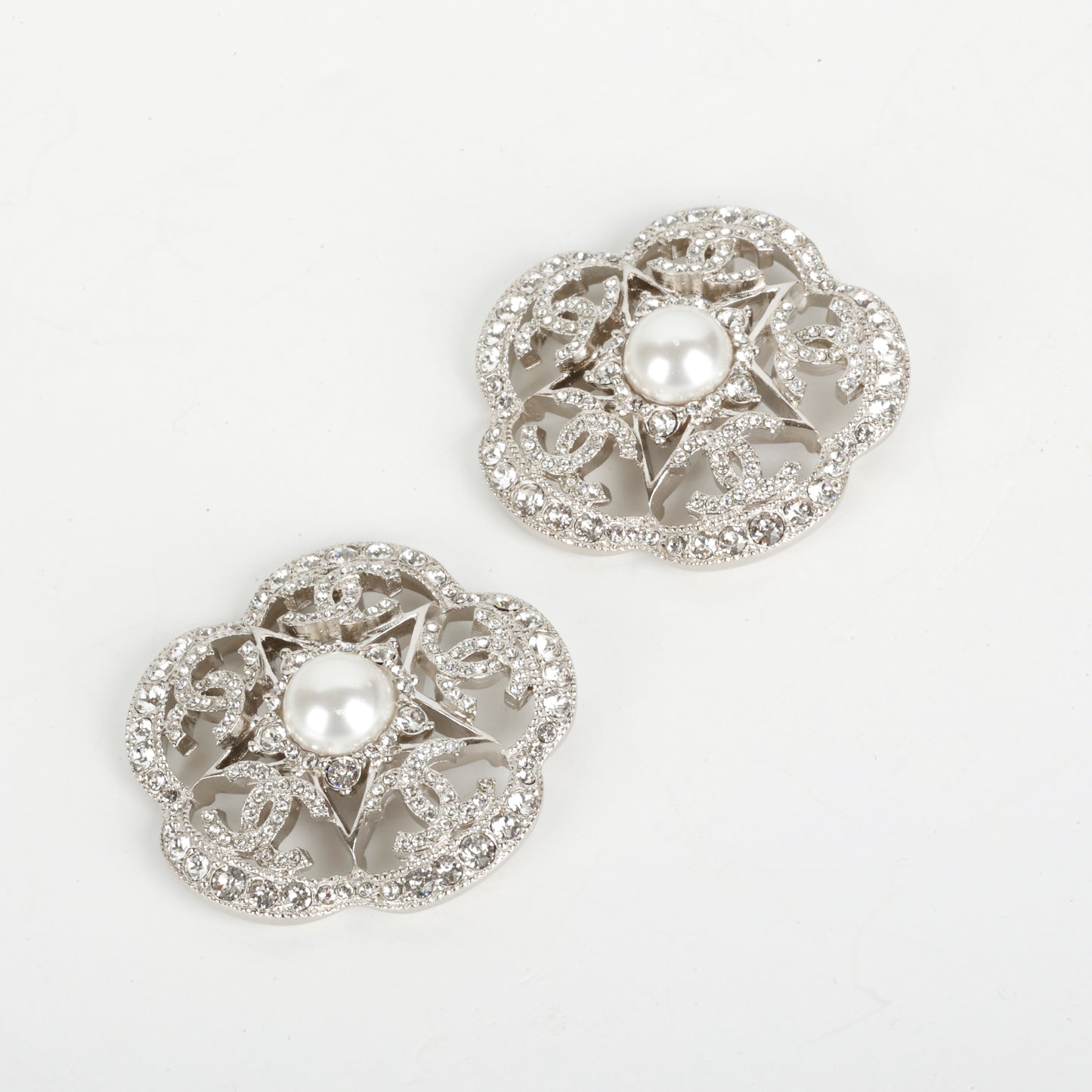Camellia Flower Pearl Crystal Stud Earrings