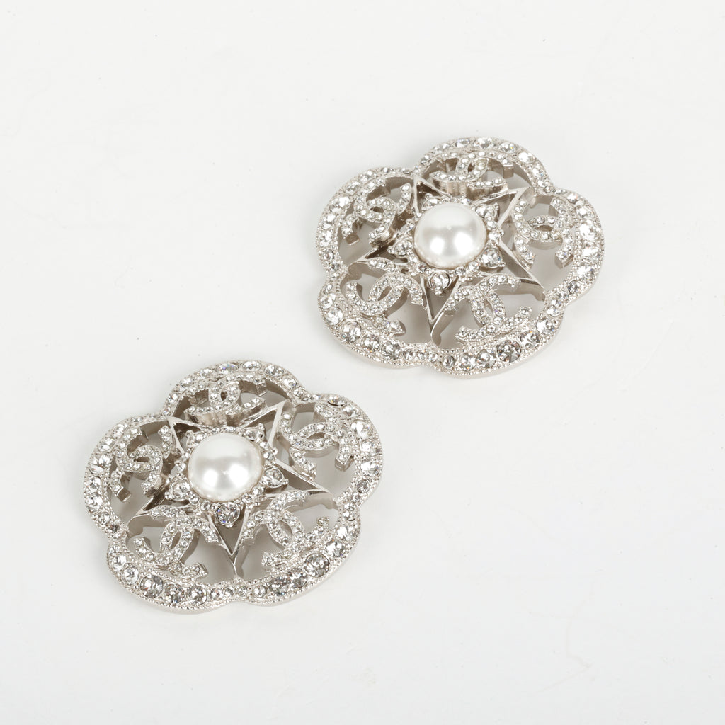 Camellia Flower Pearl Crystal Stud Earrings