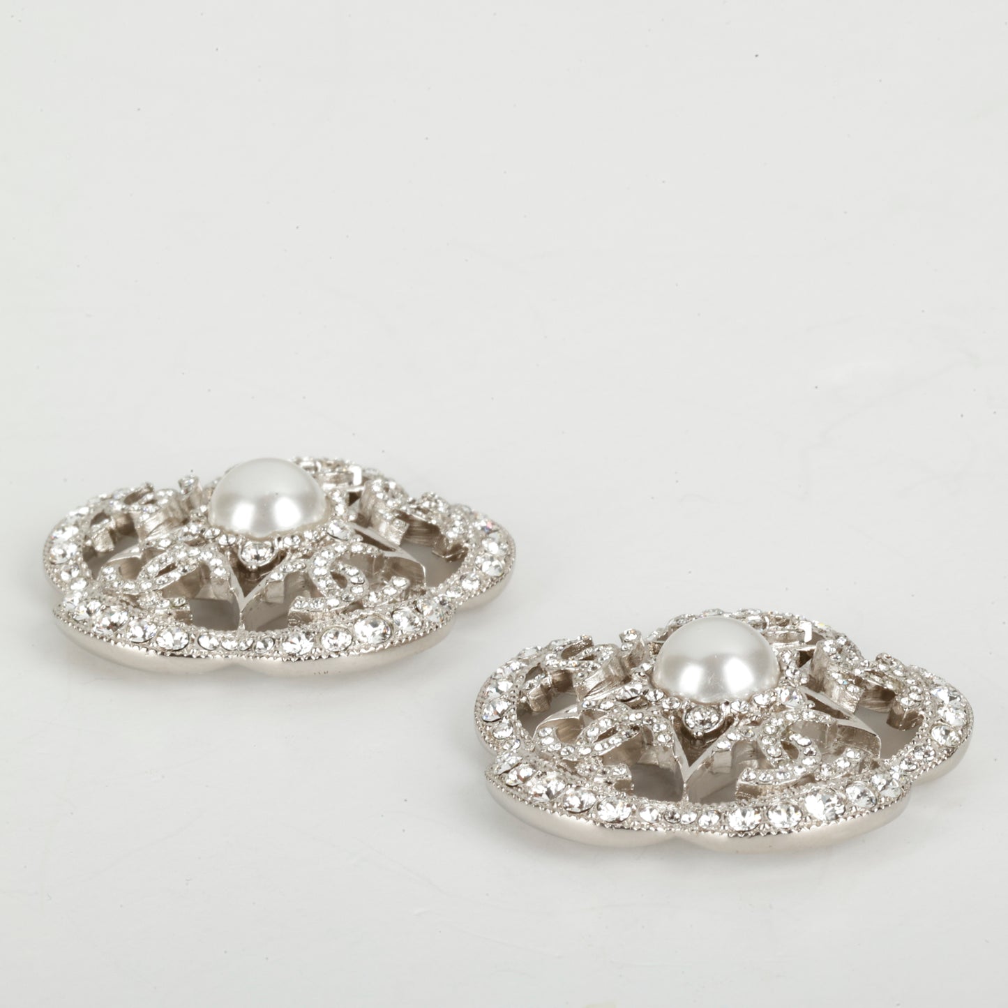 Camellia Flower Pearl Crystal Stud Earrings
